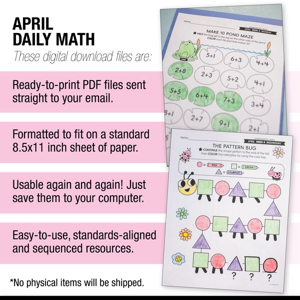 Printable Kindergarten April Daily Math