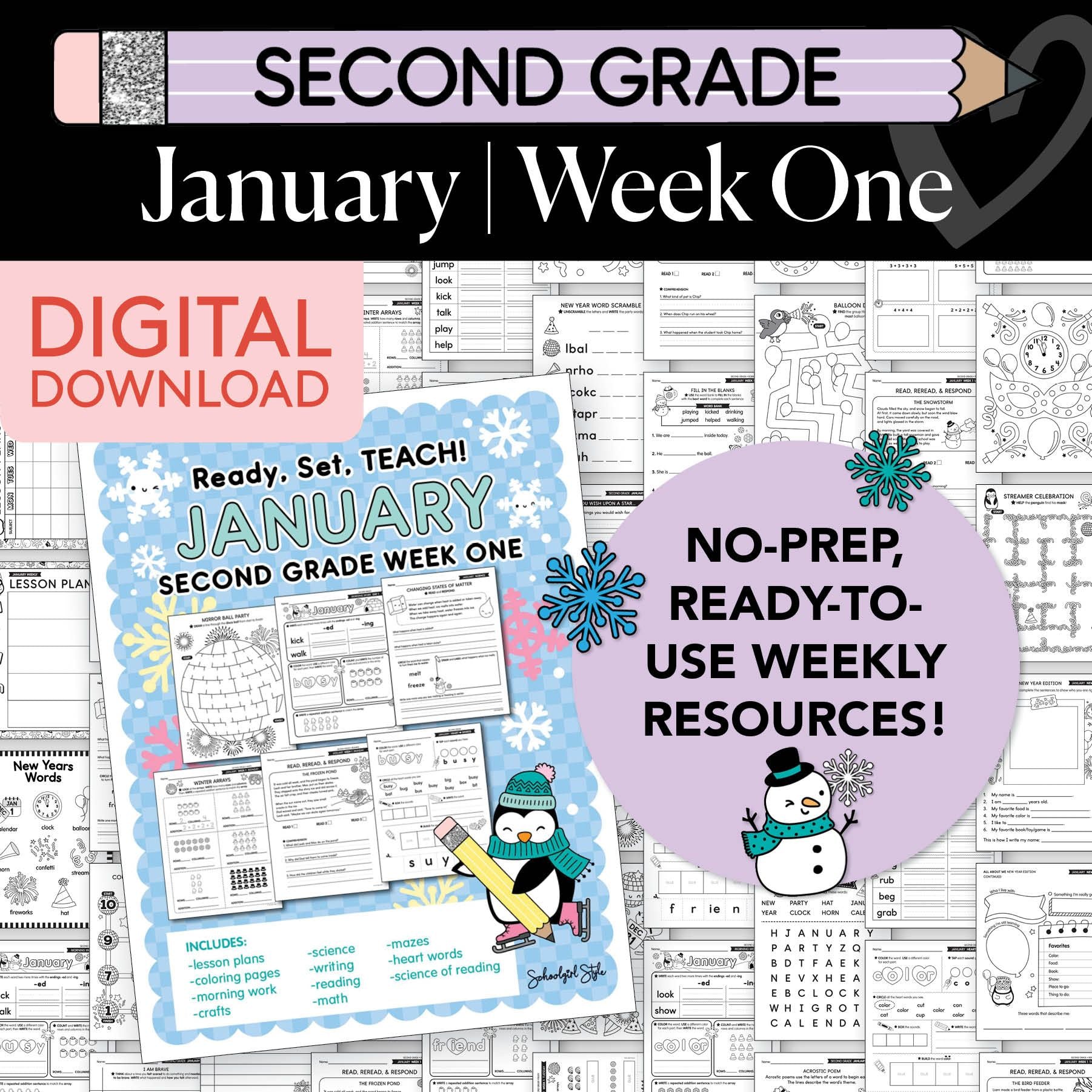 Printable Second Grade January Week 1 Resources