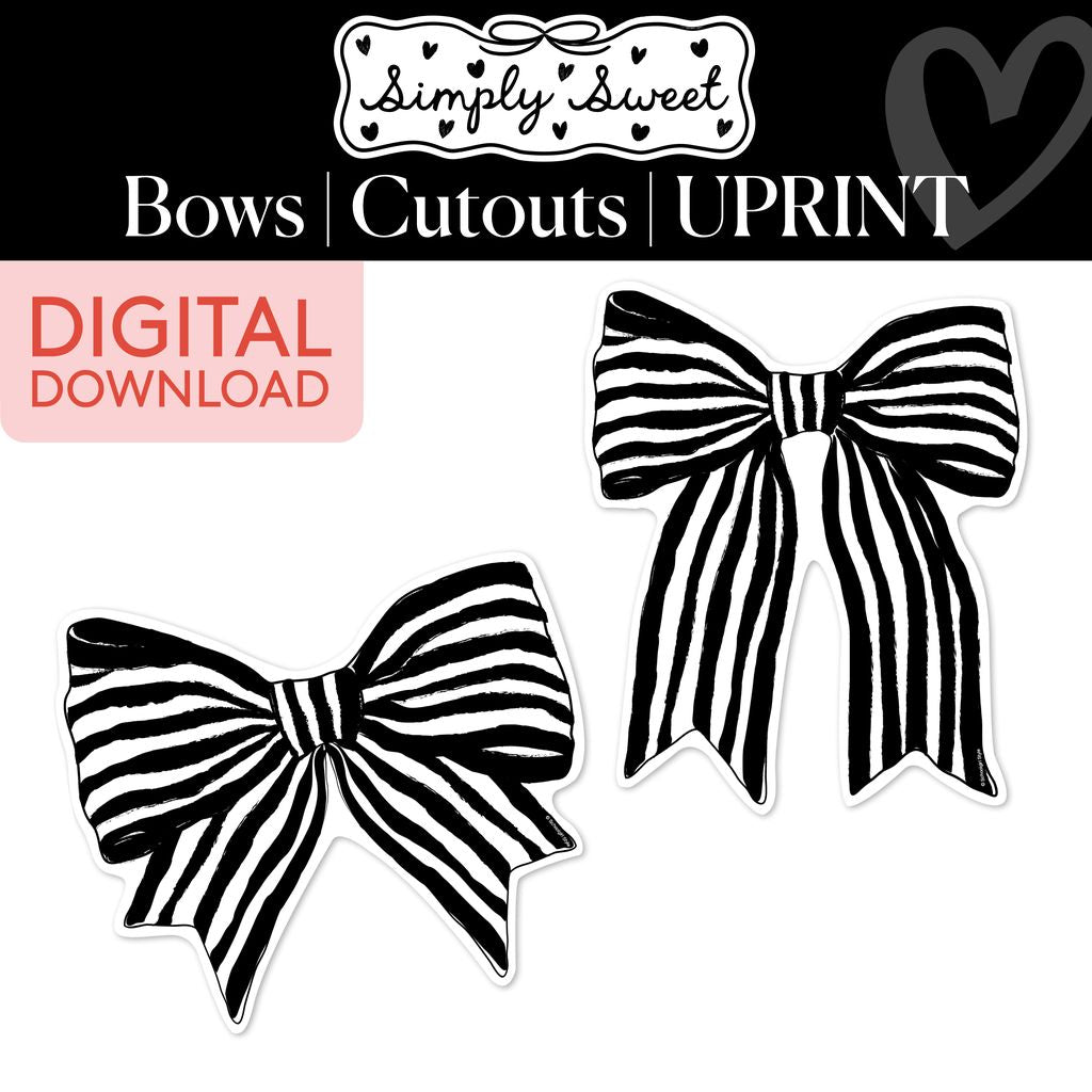 Printable Classic Black and White Striped Bows Cutouts | Simply Sweet