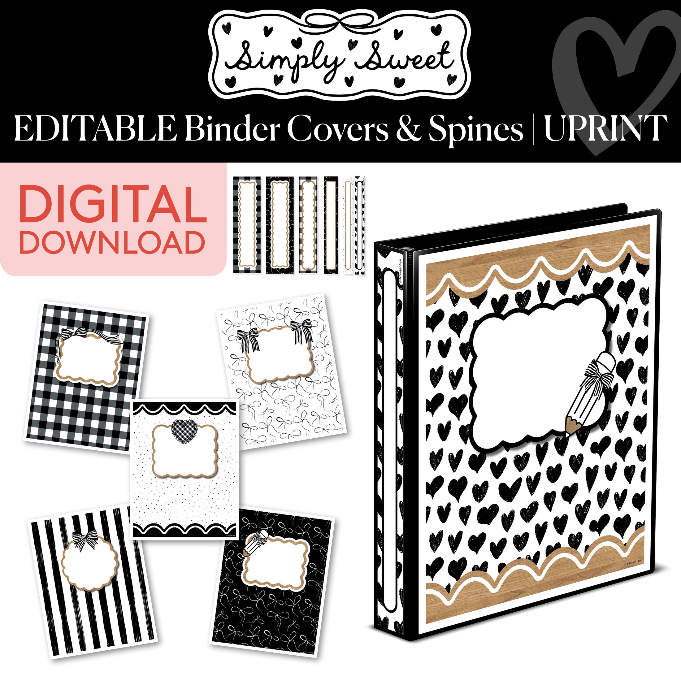 Printable Classic Black and White Editable Binder Covers and Spines | Simply Sweet