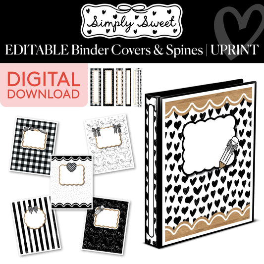 Printable Classic Black and White Editable Binder Covers and Spines | Simply Sweet