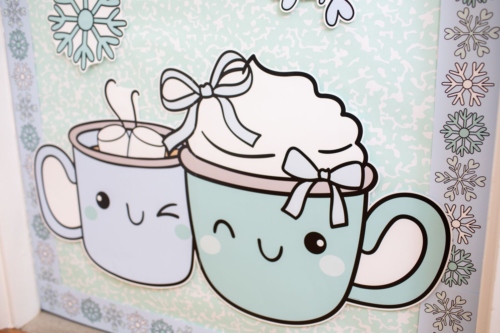 Winter Pre-Printed Door Decor Bulletin Board Set | Sweet Sips and Snowflakes