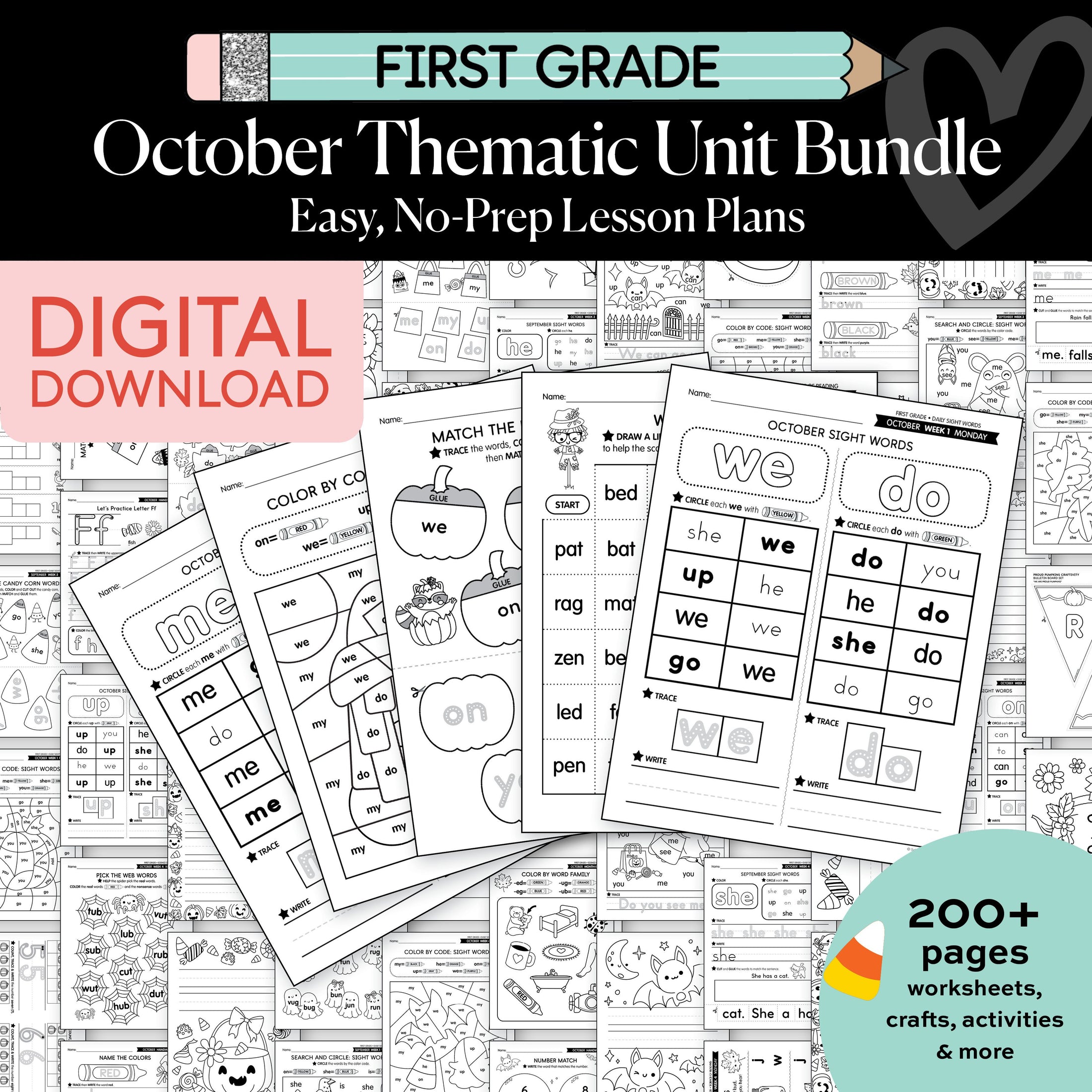 Printable First Grade October Thematic Unit Bundle