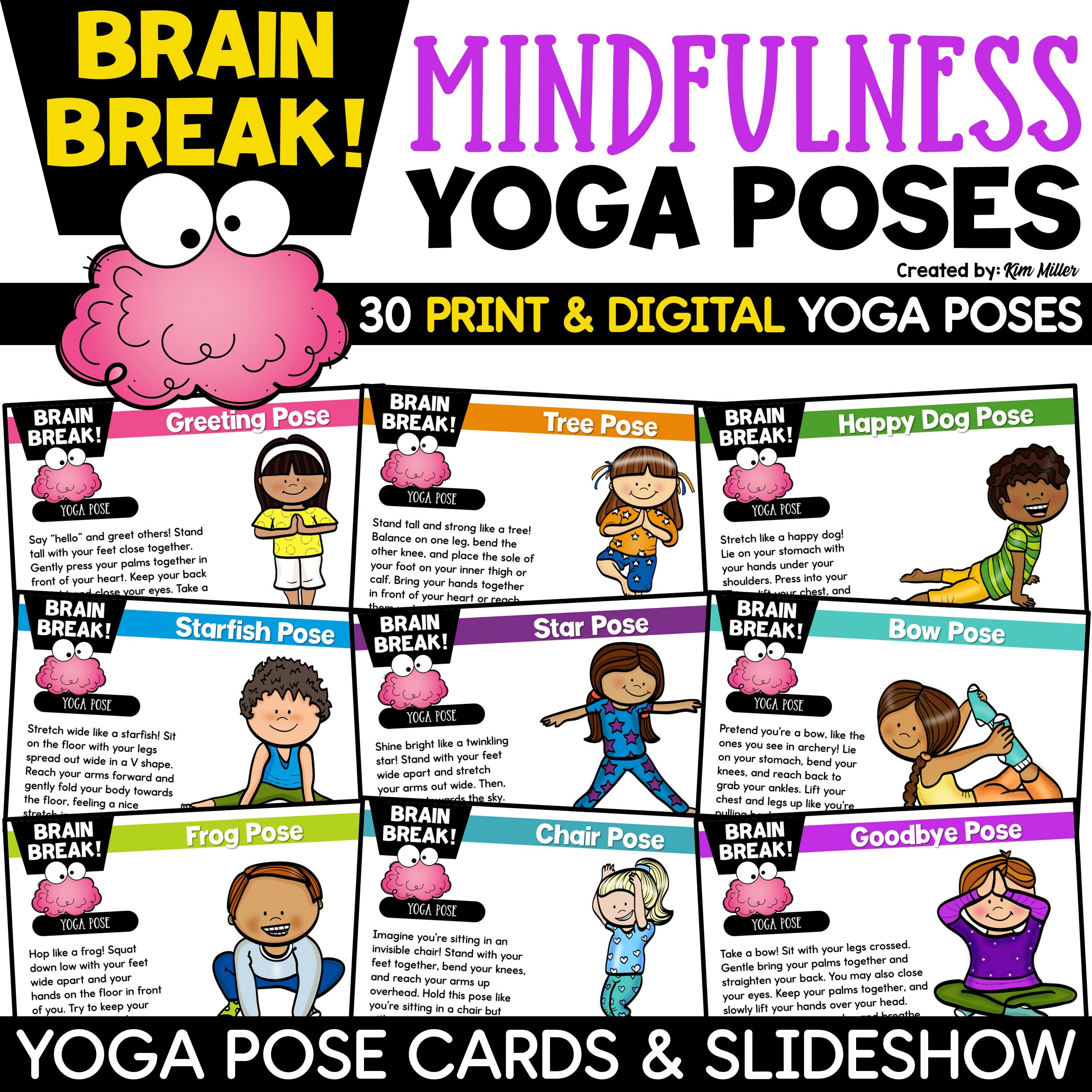 Mindfulness Activities Yoga Pose Cards Brain Breaks Calming Strategies ...