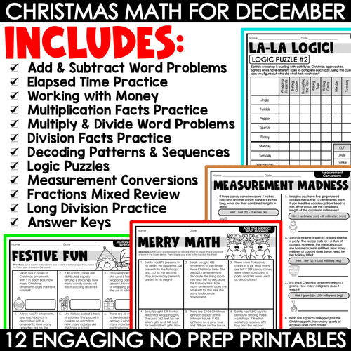 Christmas Math Worksheets Activities Christmas No Prep 4th 5th 6th Grade