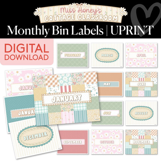 Printable Calming Monthly Bin Labels | Miss Honey's Cottage Classroom