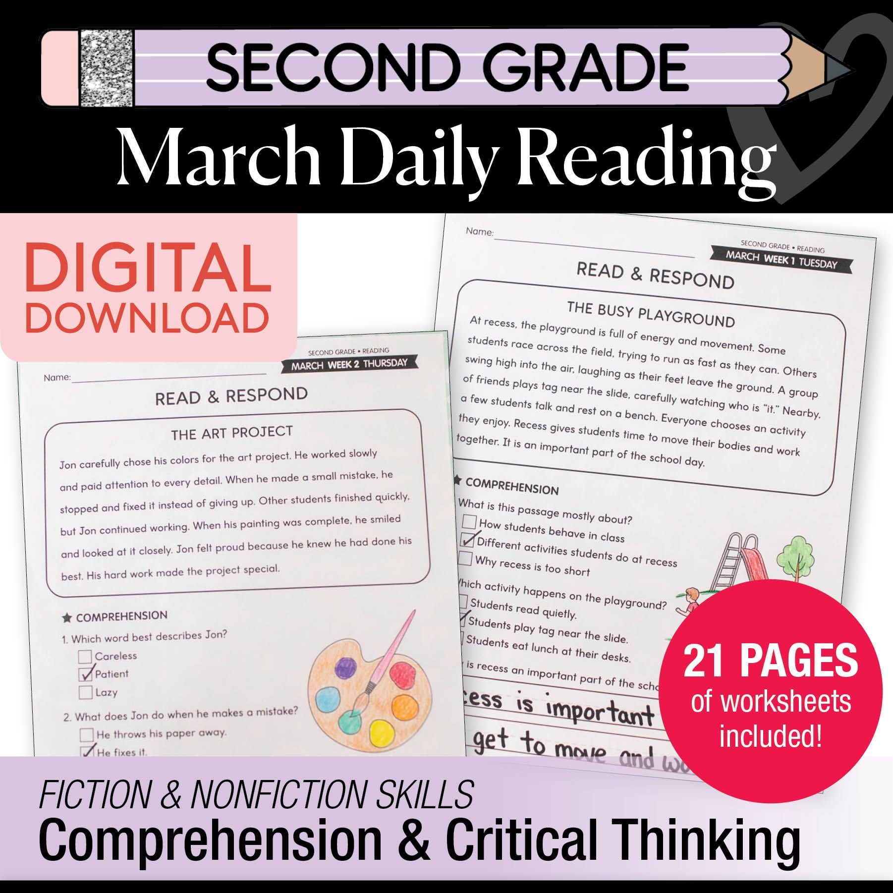 Printable Second Grade March Daily Reading