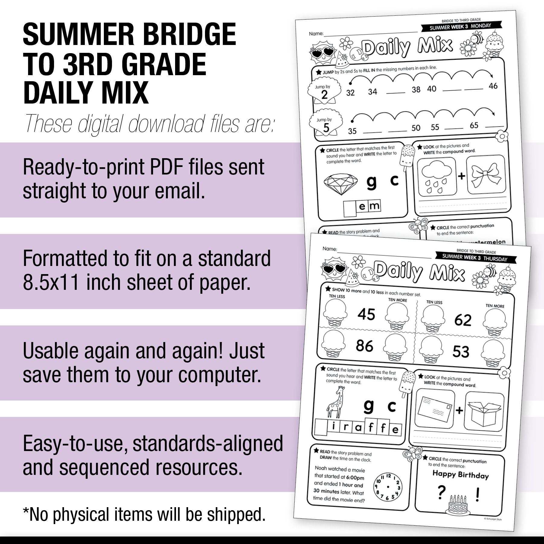 Printable Bridge To Third Grade Daily Mix Digital Summer Workbook
