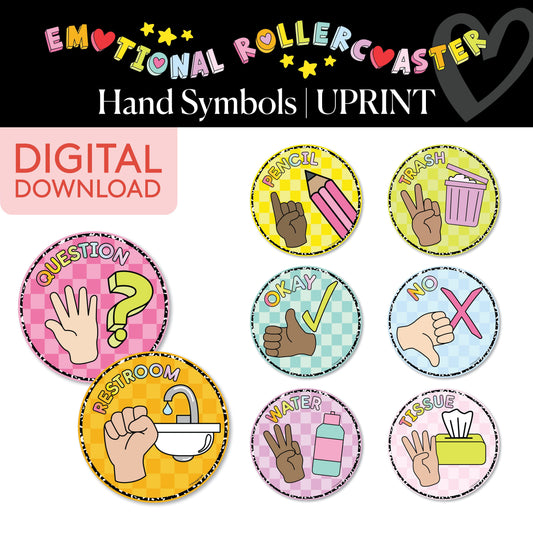 Printable Rainbow Pastel Hand Symbols | Emotional Rollercoaster 