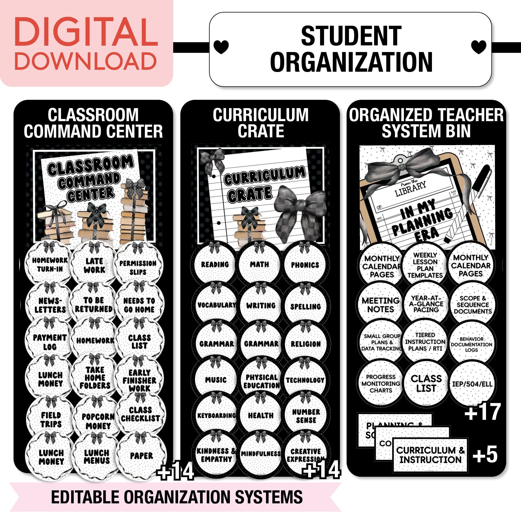 Printable Ultimate Black and White Classroom Management and Organization Bundle