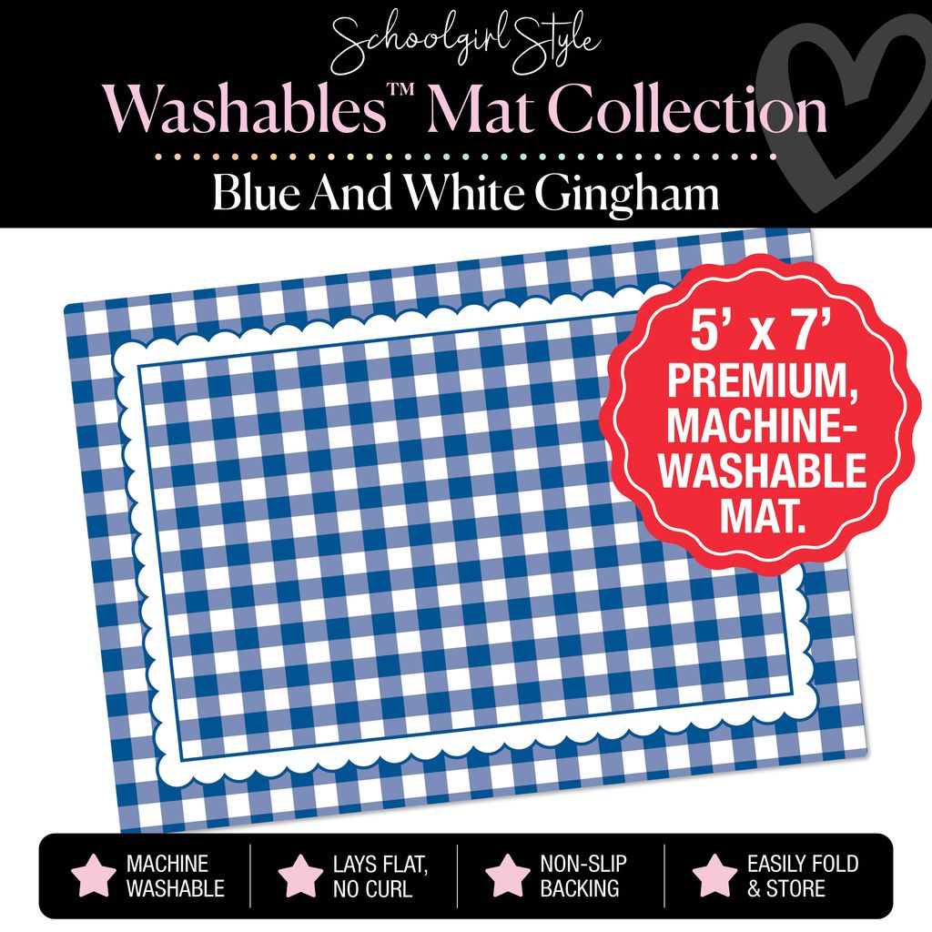 Blue and White Checkerboard with Scallop Border Classroom Mat by Schoolgirl Style