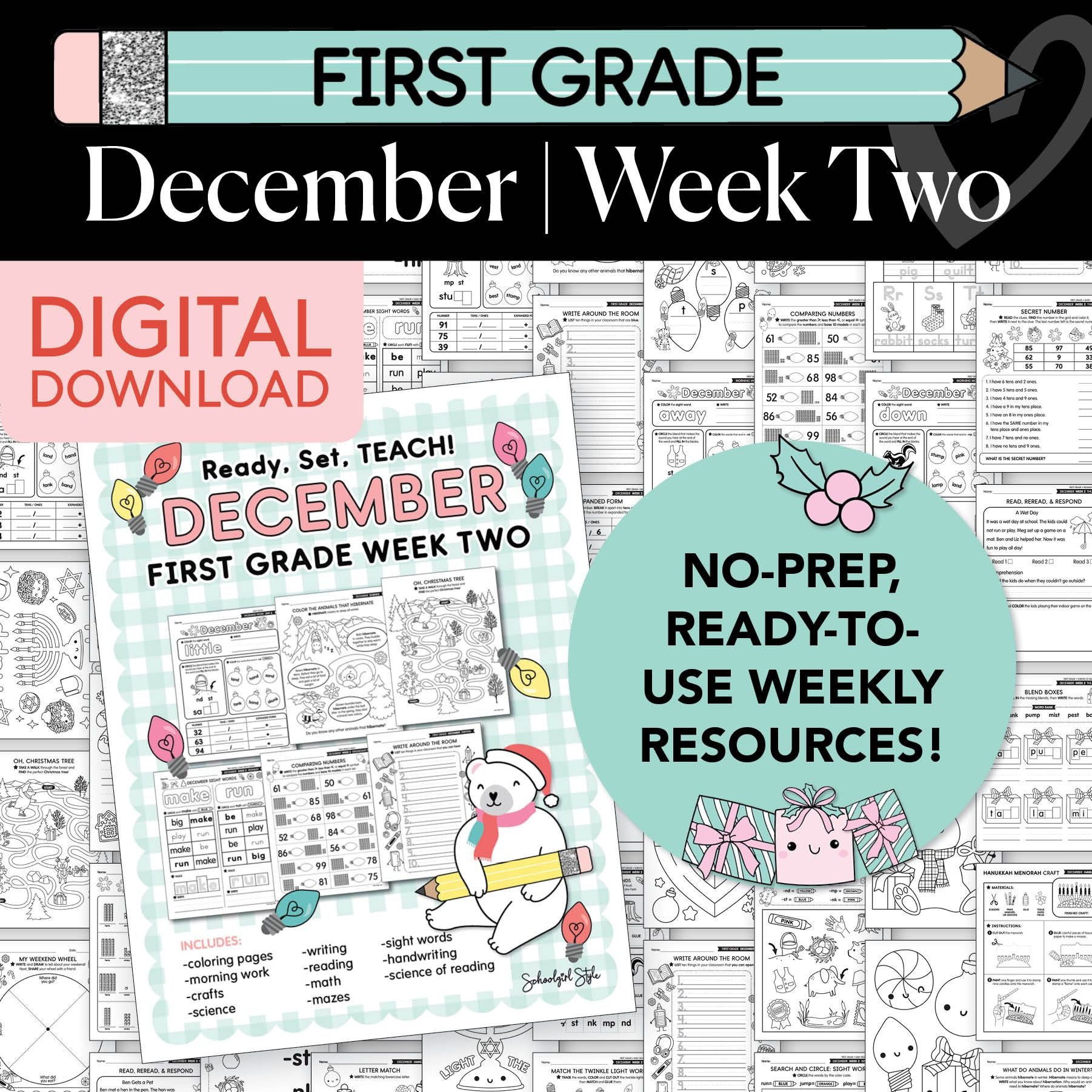 Printable First Grade December Week 2 Resources