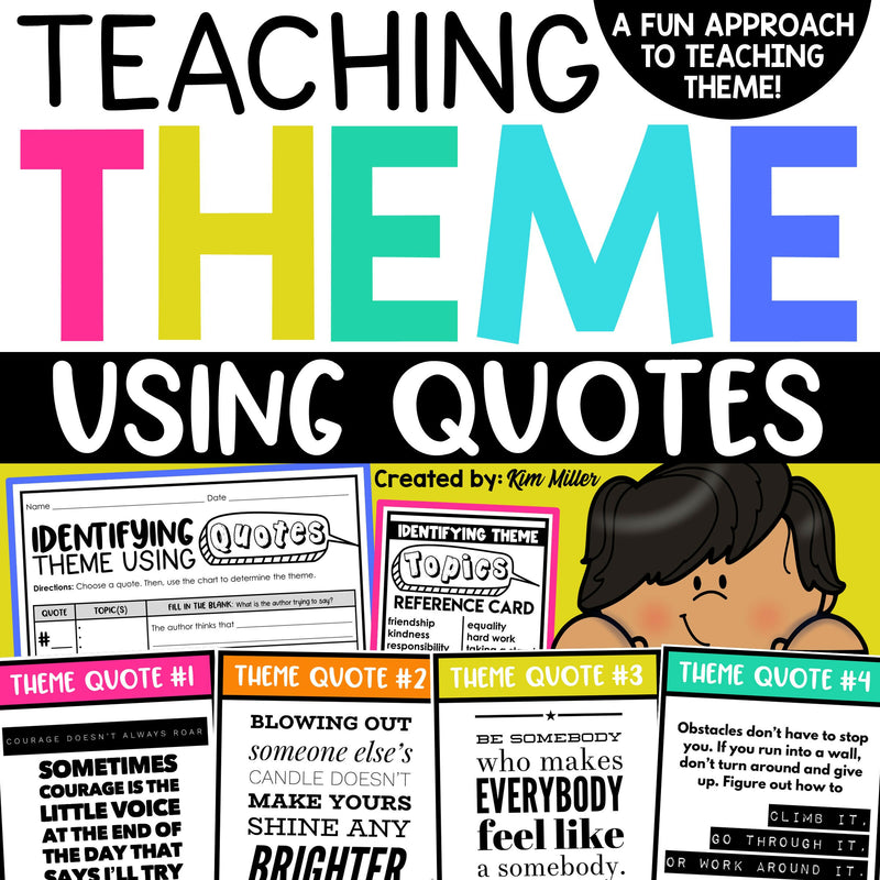 Teaching Theme with Motivational Quotes | Theme Task Cards and Activities
