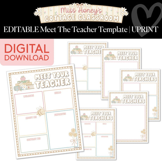 Printable Calming Editable Meet The Teacher Template | Miss Honey's Cottage Classroom