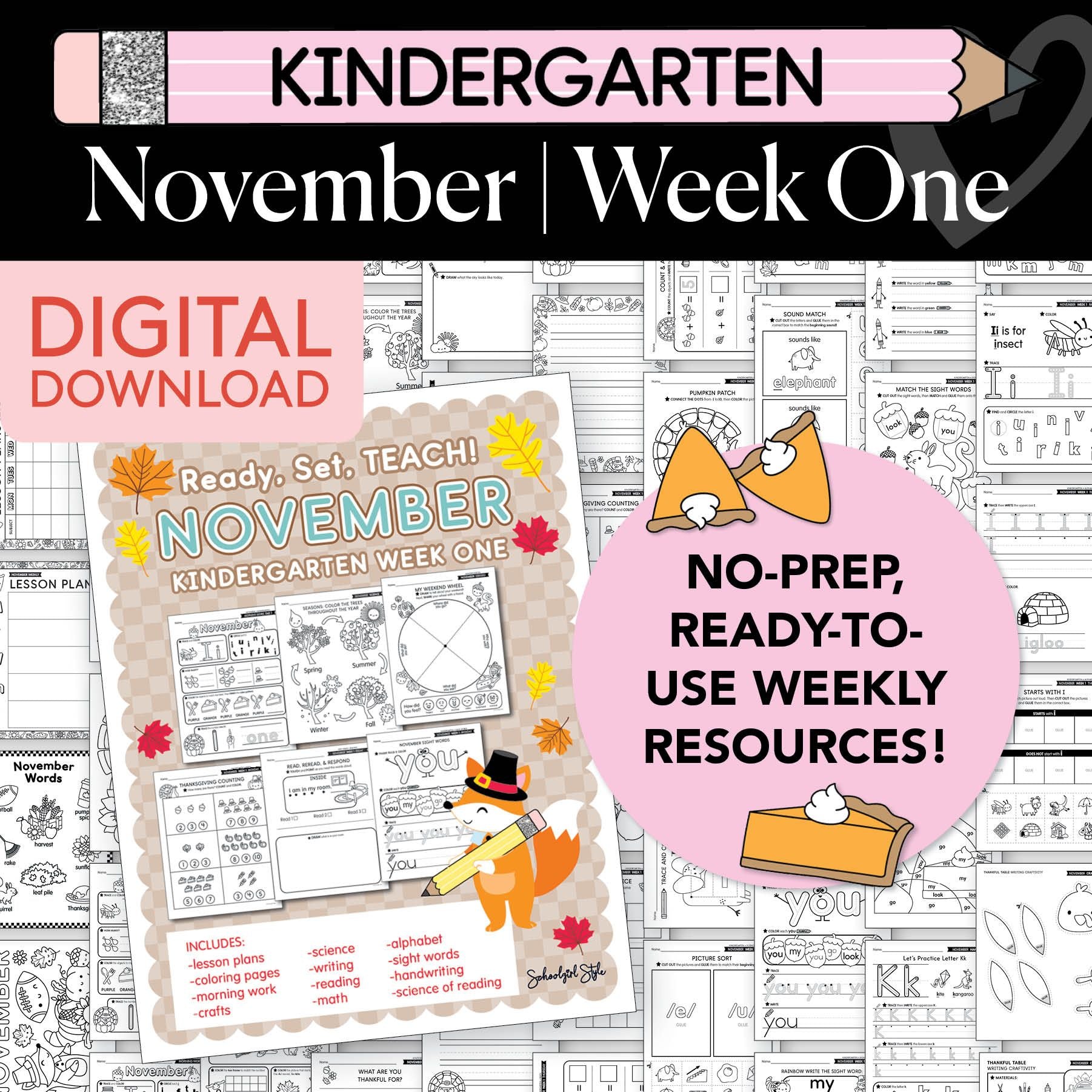 Printable Kindergarten November Week 1 Resources