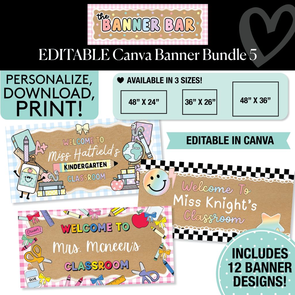 Personalized Editable Canva Kraft Style Banner Bundle 5