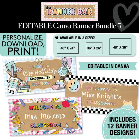 Personalized Editable Canva Kraft Style Banner Bundle 5