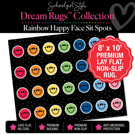 Rainbow Happy Faces Sit Spot Classroom Rug by Schoolgirl Style