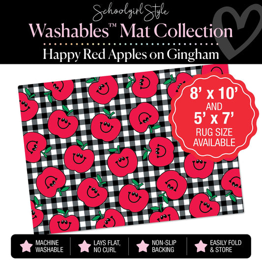 Happy Red Apples on Gingham Background Classroom Mat by Schoolgirl Style