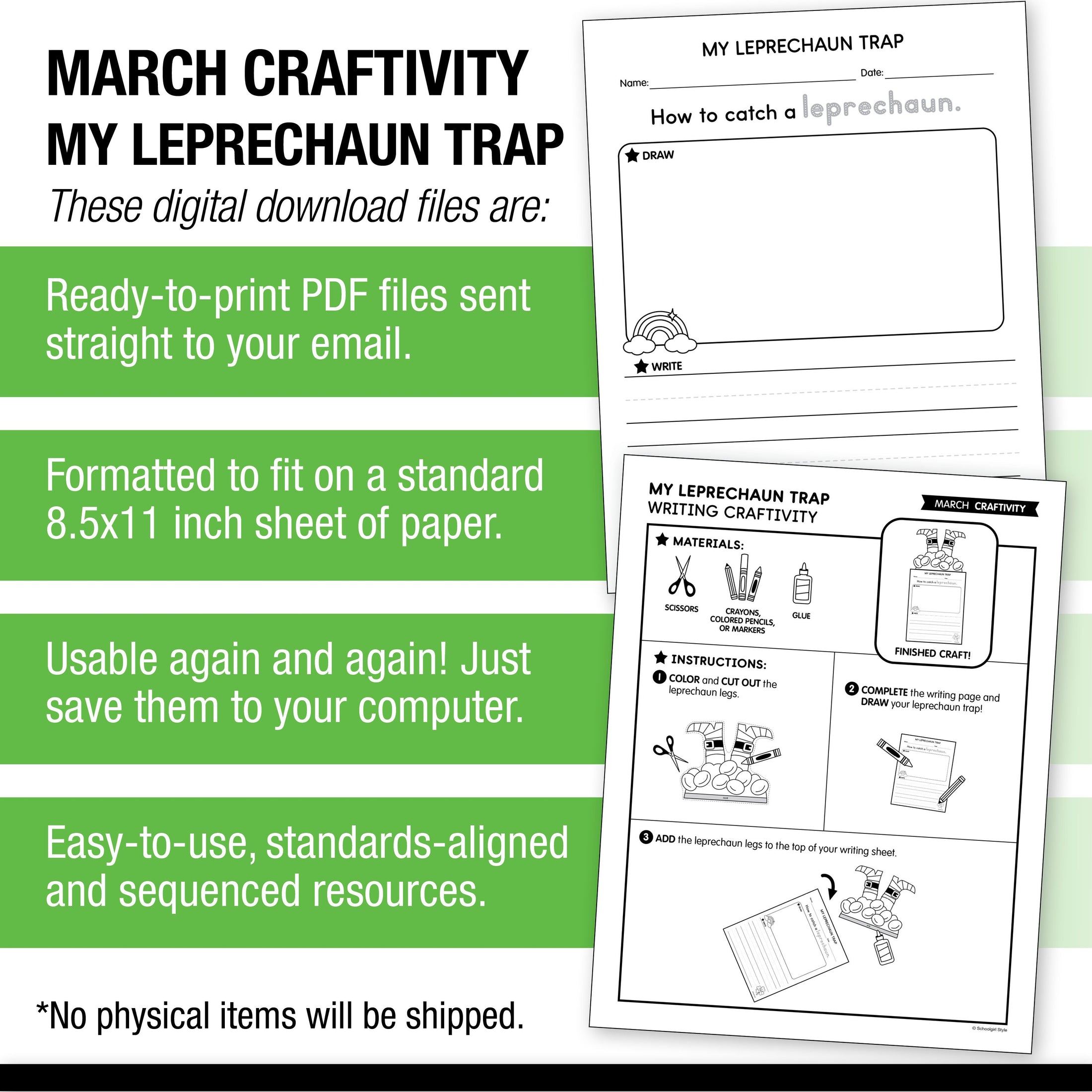 Printable March My Leprechaun Trap Craftivity