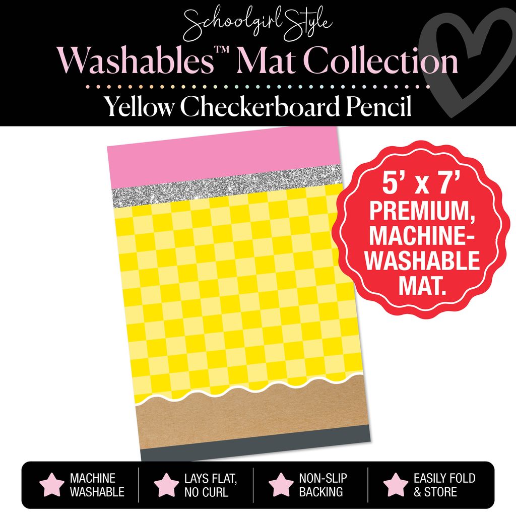Yellow Checkerboard Pencil Classroom Mat by Schoolgirl Style