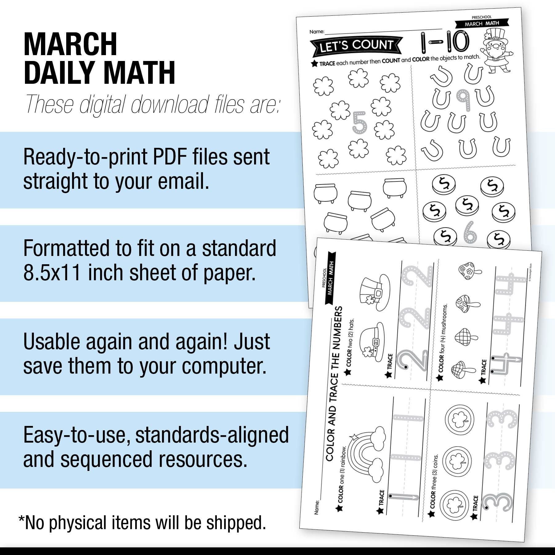 Printable Preschool March Daily Math