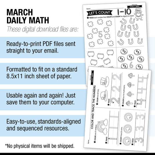 Printable Preschool March Daily Math