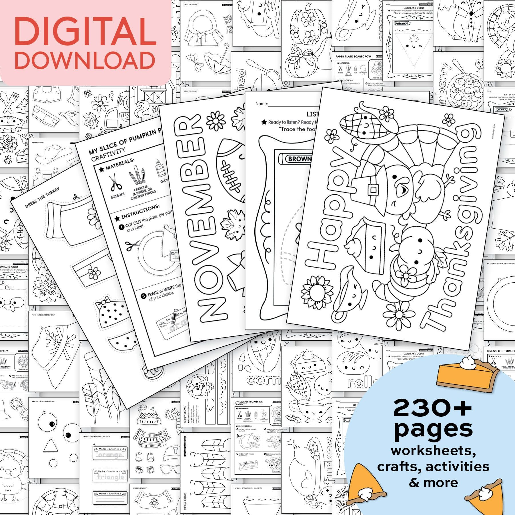 Printable Preschool November Thematic Unit Bundle