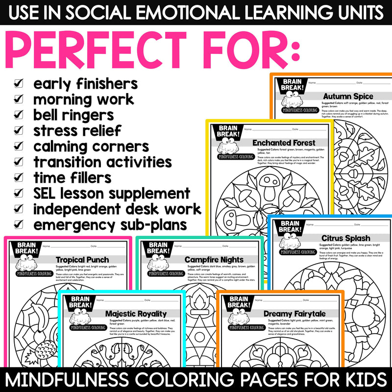 Mindfulness Coloring Pages Kids Brain Break Activities Calming Strategies SEL