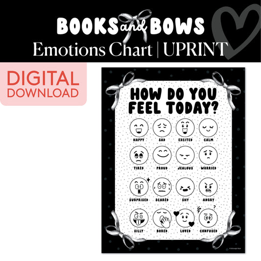 Printable Black and White Emotions Chart | Books and Bows