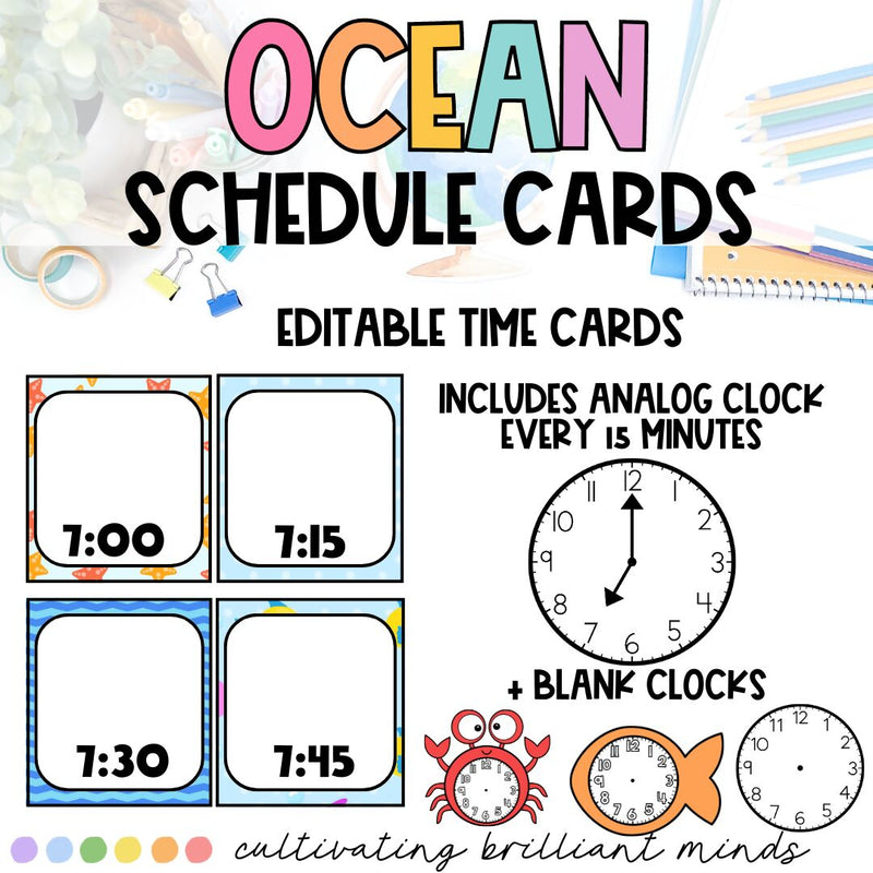 Editable Daily Schedule Cards | Ocean Themed | Ocean Classroom Decor