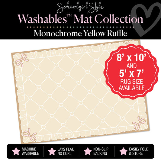 Monochrome Yellow Ruffle Vertical Hearts Classroom Mat by Schoolgirl Style