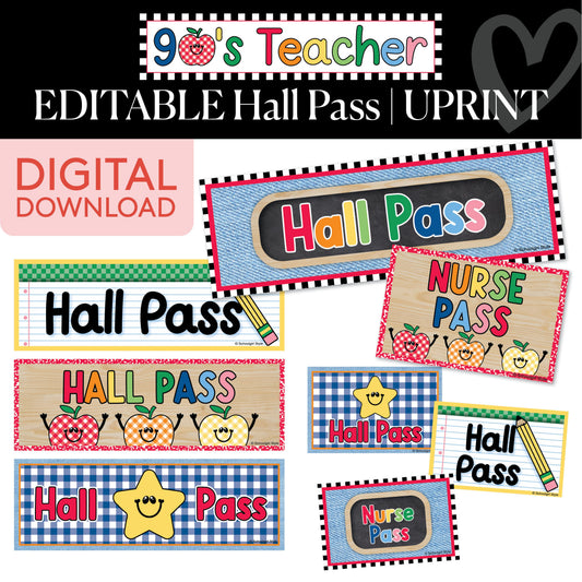 Printable Retro Editable Hall Passes | 90s Teacher