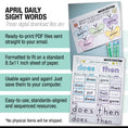 Load image into Gallery viewer, Printable First Grade April Daily Sight Words
