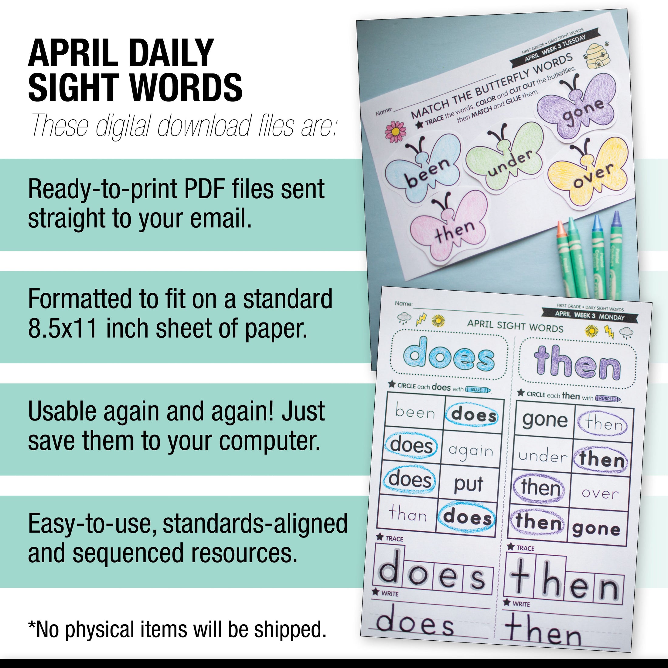 Printable First Grade April Daily Sight Words