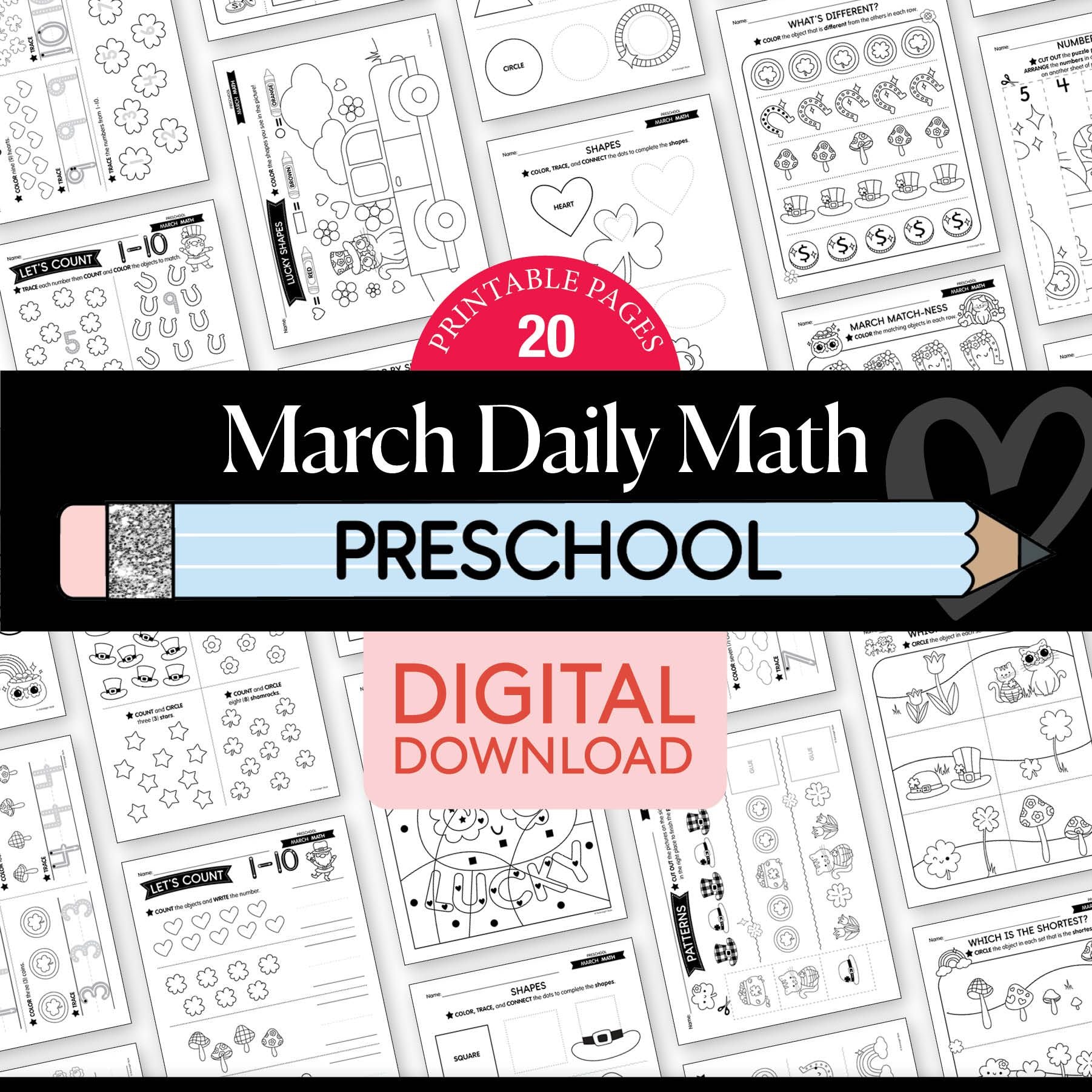 Printable Preschool March Daily Math