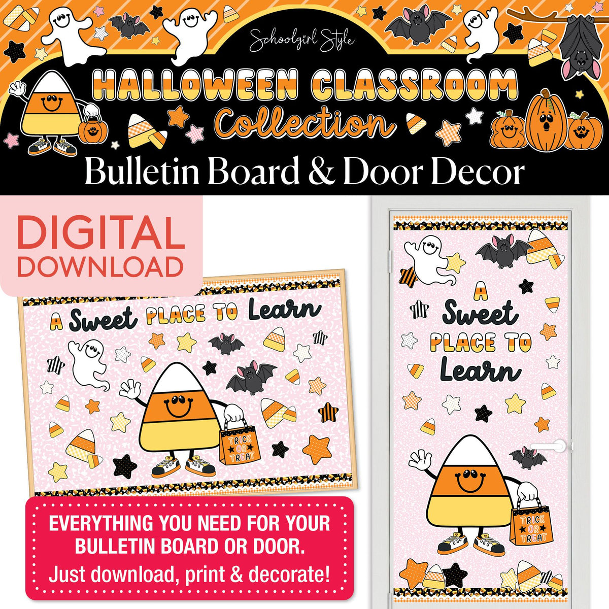 Printable Halloween Candy Corn Bulletin Board Set | 90s Teacher