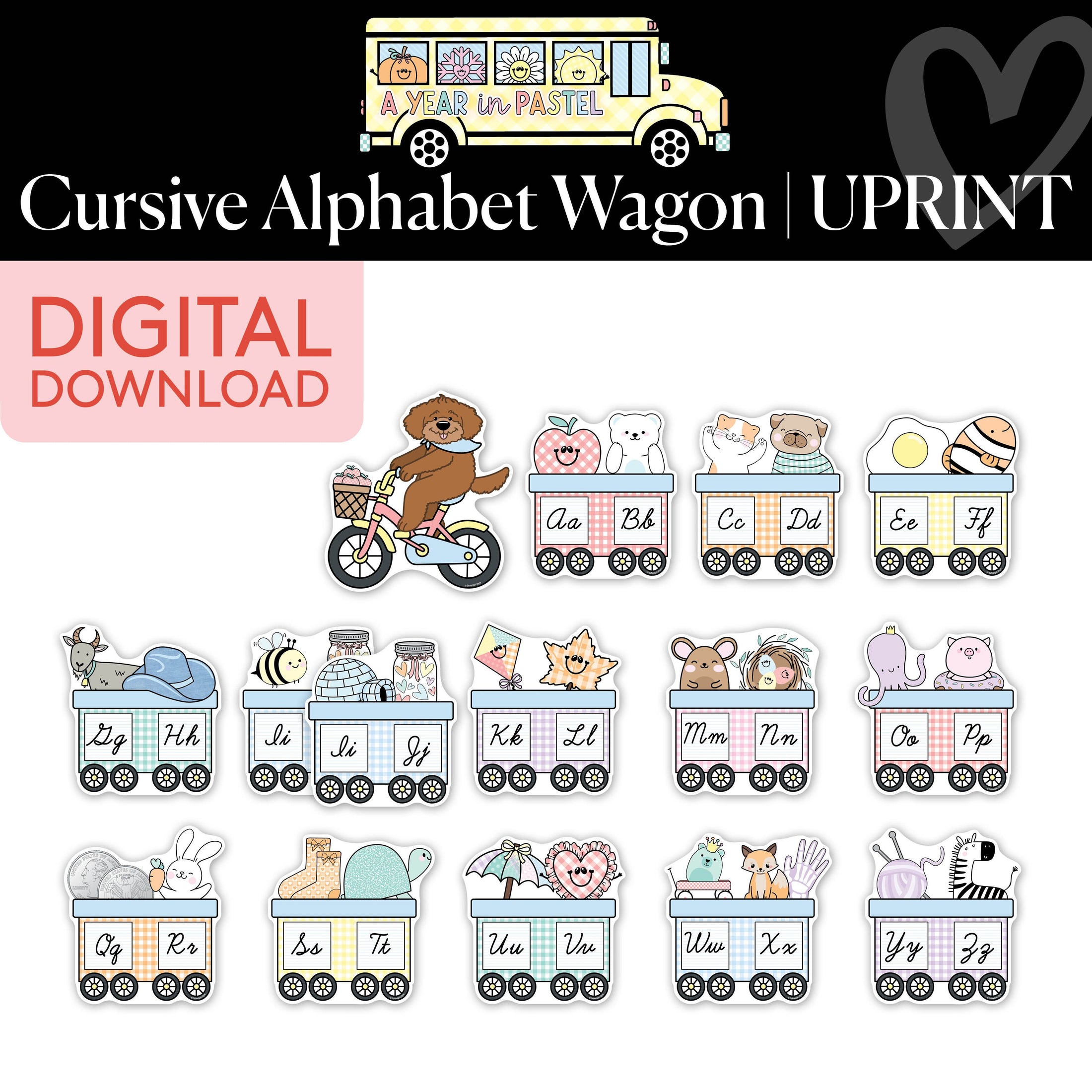 Printable Cursive Alphabet Wagon | A Year In Pastel