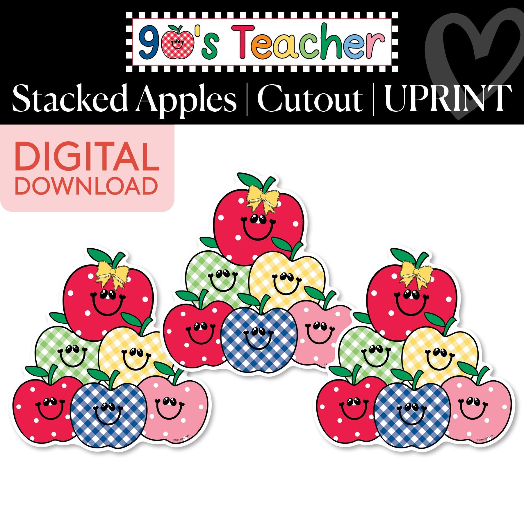 Printable Retro Stacked Apples Cutouts | 90s Teacher