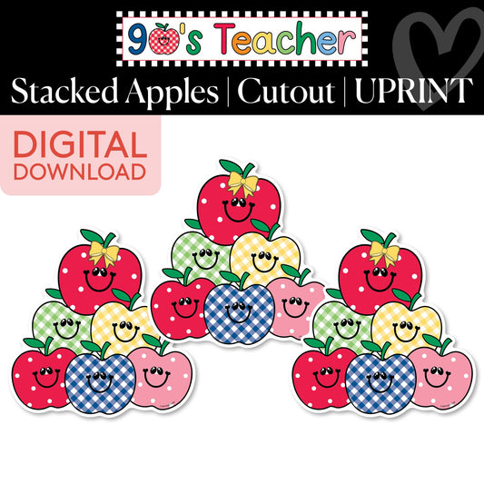 Printable Retro Stacked Apples Cutouts | 90s Teacher
