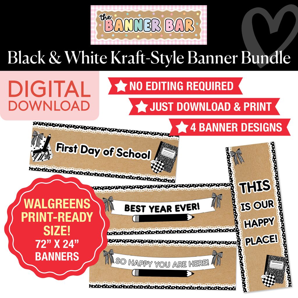 Black and White Walgreens Ready Kraft Style Banner Bundle