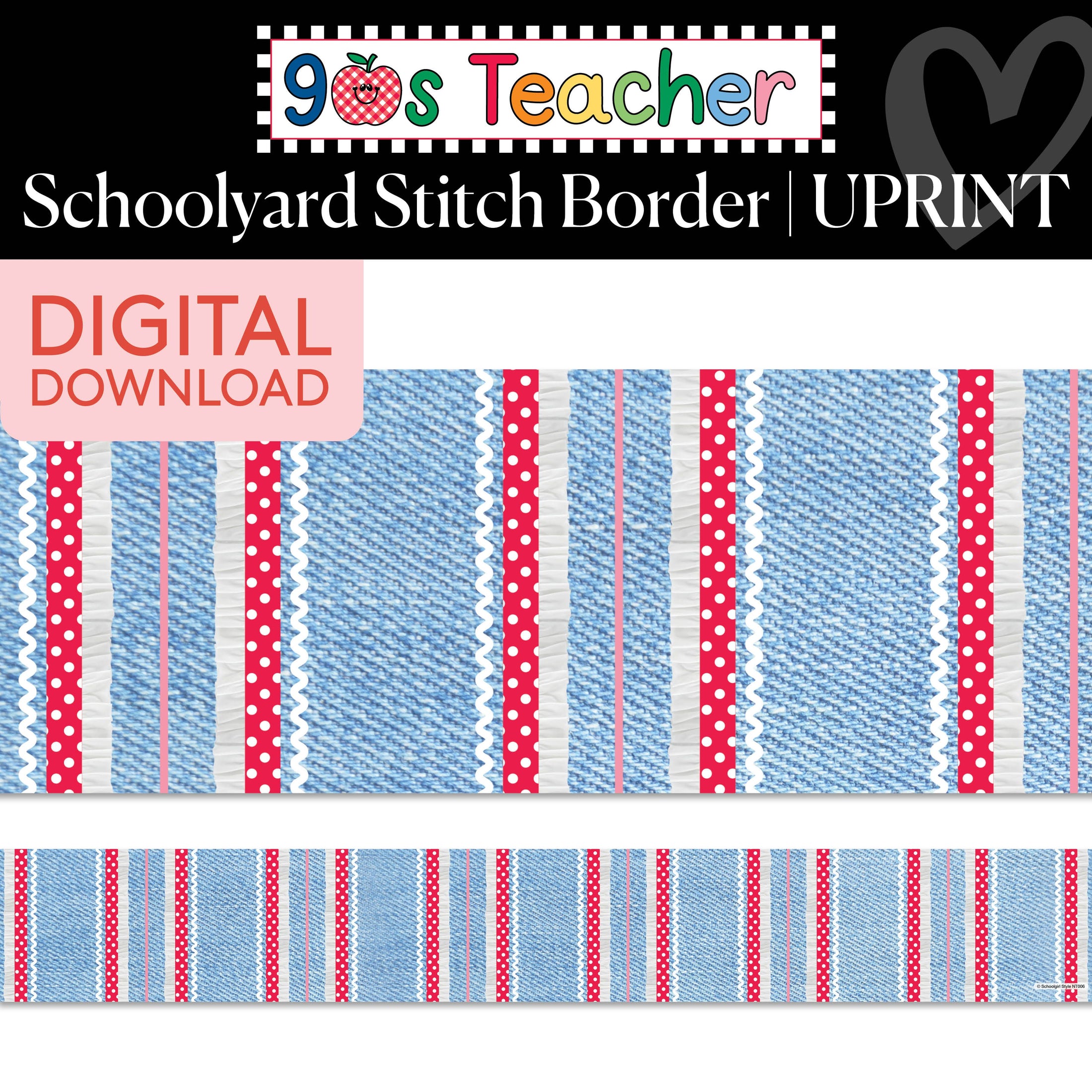 Printable Retro Schoolyard Stitch Border | 90s Teacher