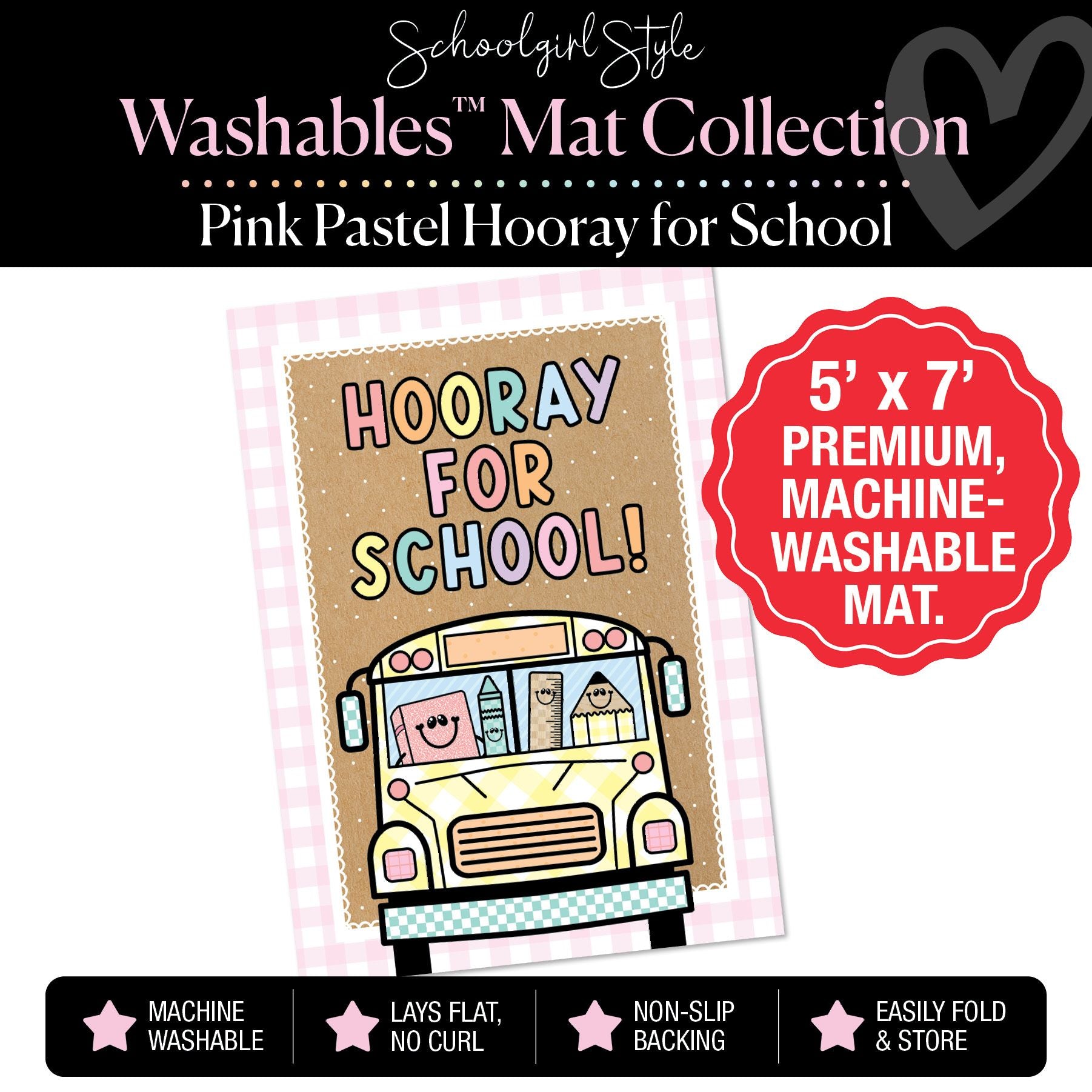Pastel Pink Hooray For School Classroom Mat by Schoolgirl Style