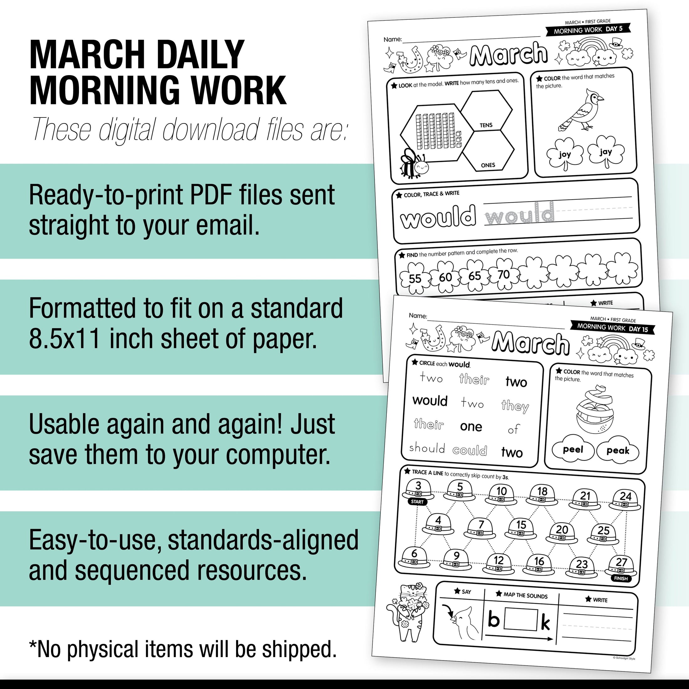 Printable First Grade March Daily Morning Work