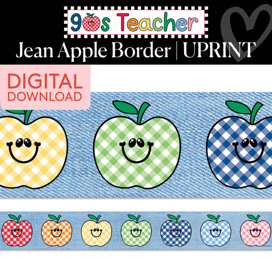 Printable Retro Jean Apple Border | 90s Teacher