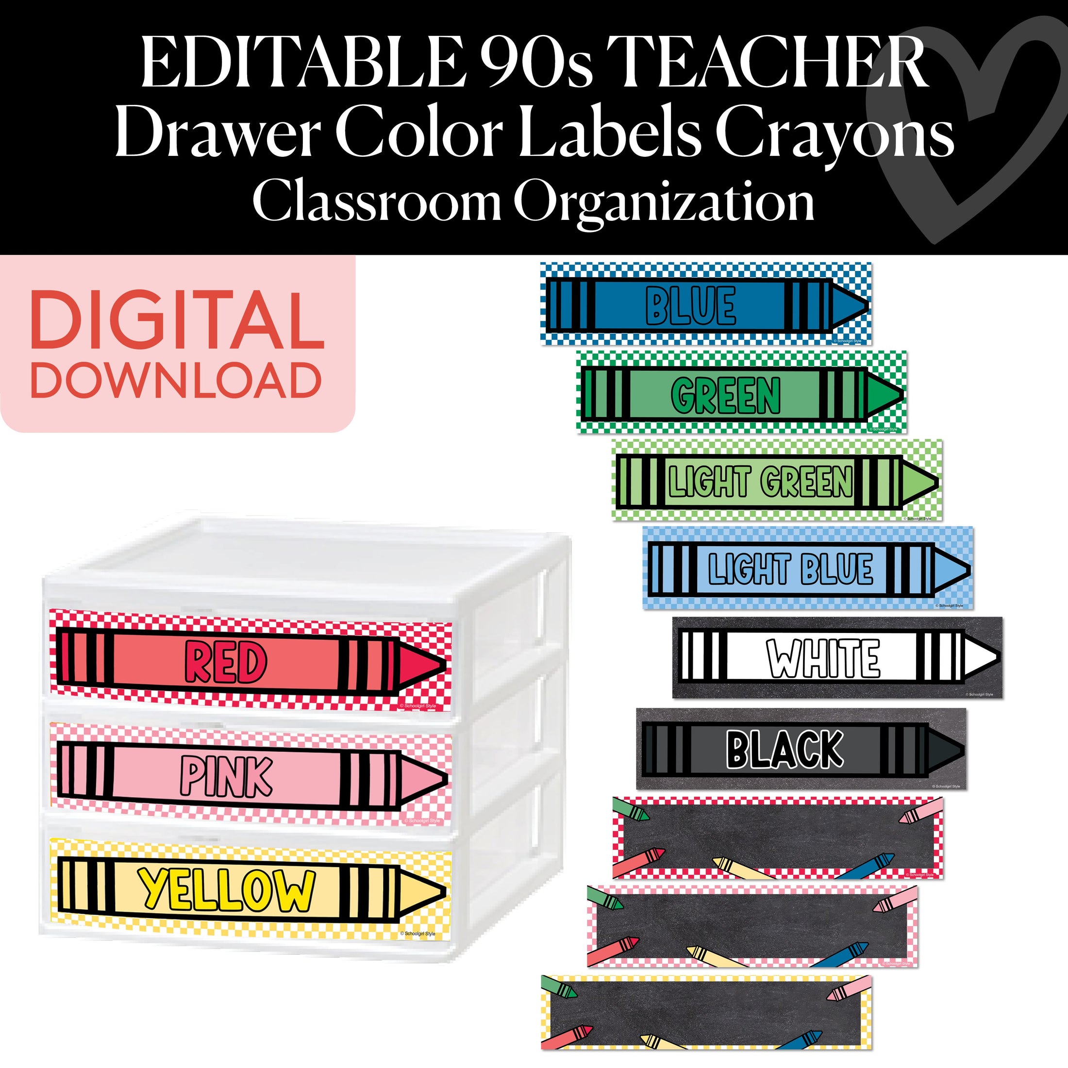 Printable Editable Drawer Color Labels | 90s Teacher