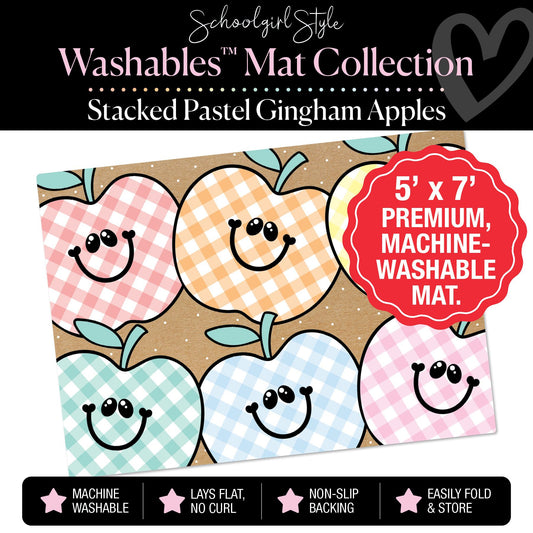 Stacked Pastel Gingham Apples on Banner Backdrop Classroom Mat by Schoolgirl Style