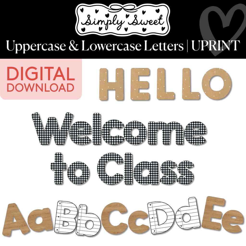 Printable Classic Black and White Uppercase and Lowercase Letters | Simply Sweet