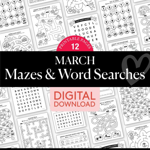 Printable March Mazes and Word Searches
