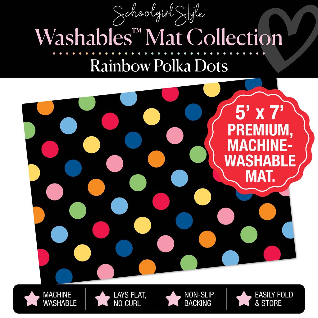 Rainbow Polka Dots on Black Classroom Mat by Schoolgirl Style